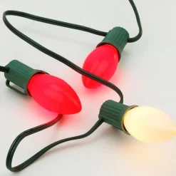25-Count Opaque Red and White Candy Cane C7 Christmas Light Set, 24ft Green Wire