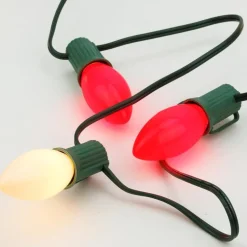 25-Count Opaque Red and White Candy Cane C7 Christmas Light Set, 24ft Green Wire