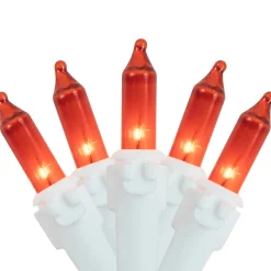 100-Count Orange Mini Christmas Lights Set, 20.25ft White Wire