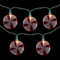 10-Count Peppermint Candies Christmas Lights - 6ft Green Wire