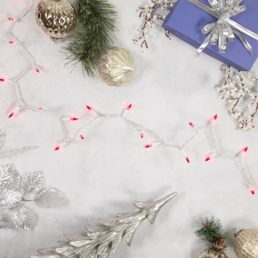 35-Count Pink Mini Christmas Light Set, 7ft White Wire