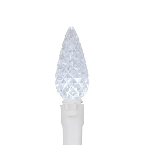 70-Count Pure White LED Faceted C6 Christmas Lights, 23 ft White Wire
