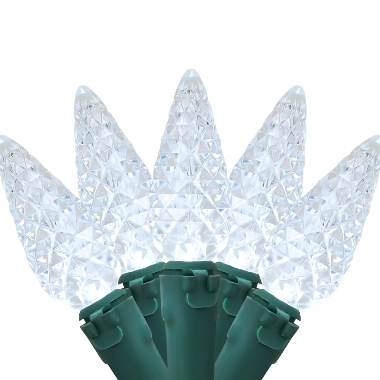 200-Count Pure White LED Faceted C6 Christmas Lights, 66.25 ft Green Wire