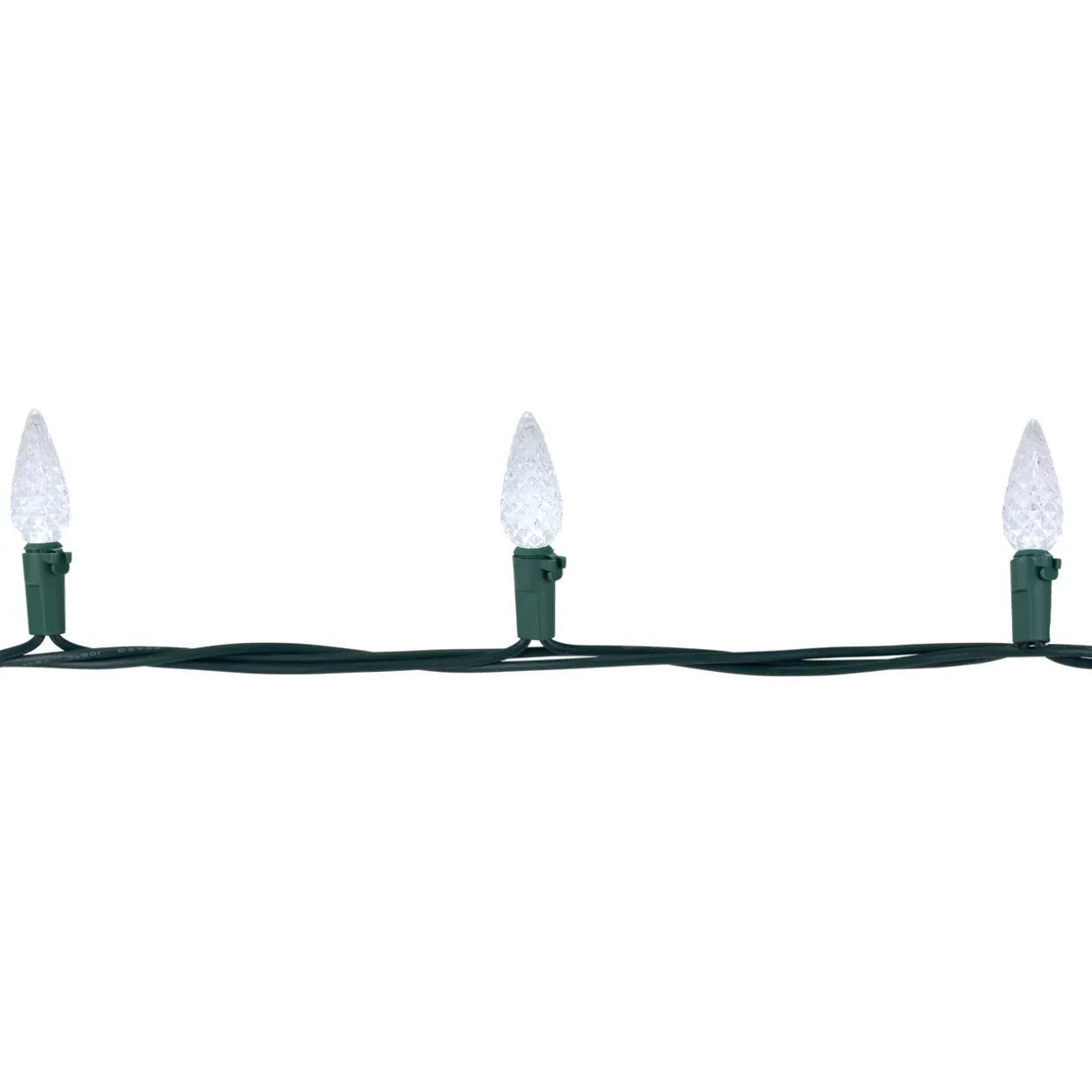 200-Count Pure White LED Faceted C6 Christmas Lights, 66.25 ft Green Wire