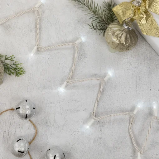 50-Count Pure White LED Mini Christmas Lights, 16.25 ft White Wire