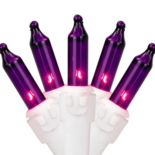 35-Count Purple Mini Christmas Light Set, 7ft White Wire