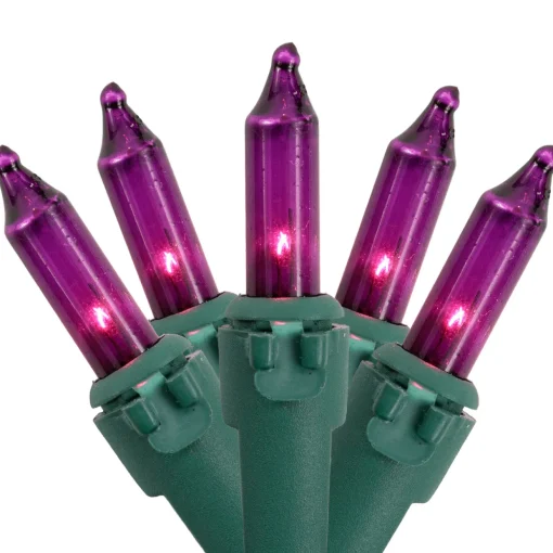 50-Count Purple Mini Christmas Light Set, 10ft Green Wire