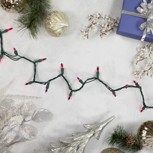 50-Count Purple Mini Christmas Light Set, 10ft Green Wire