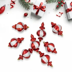 8-Count Red and White Shatterproof Finial Christmas Ornaments, 6"