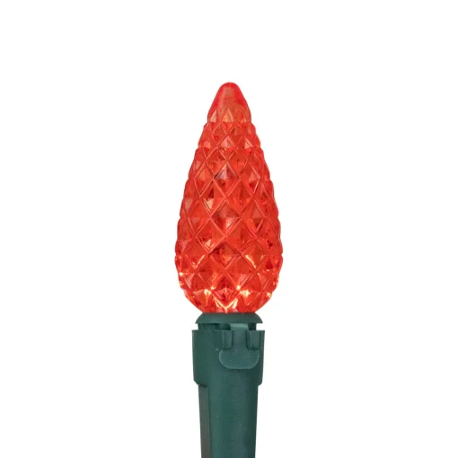 70-Count Red LED Faceted C6 Christmas Light Set, 23ft Green Wire