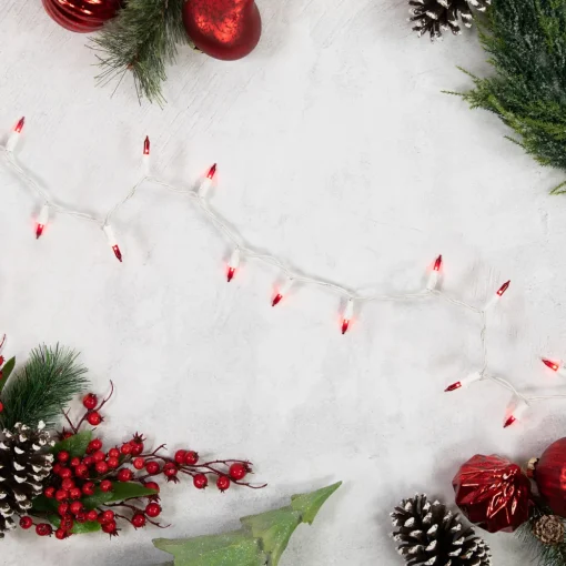 35-Count Red Mini Christmas Light Set, 7ft White Wire