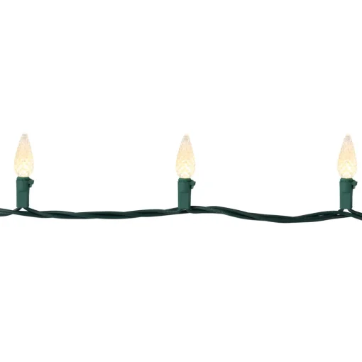 200-Count Warm White LED Faceted C6 Christmas Lights, 66.25 ft Green Wire