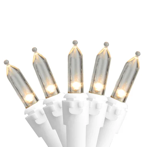 50-Count Warm White LED Mini Christmas Lights, 16.25ft White Wire