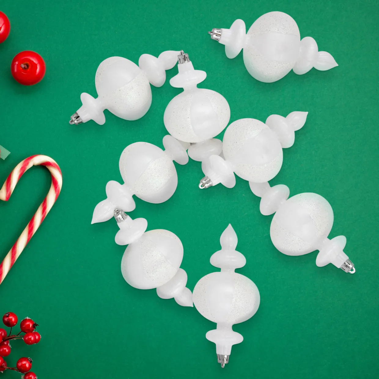 8-Count White Shatterproof Finial Christmas Ornaments, 6"