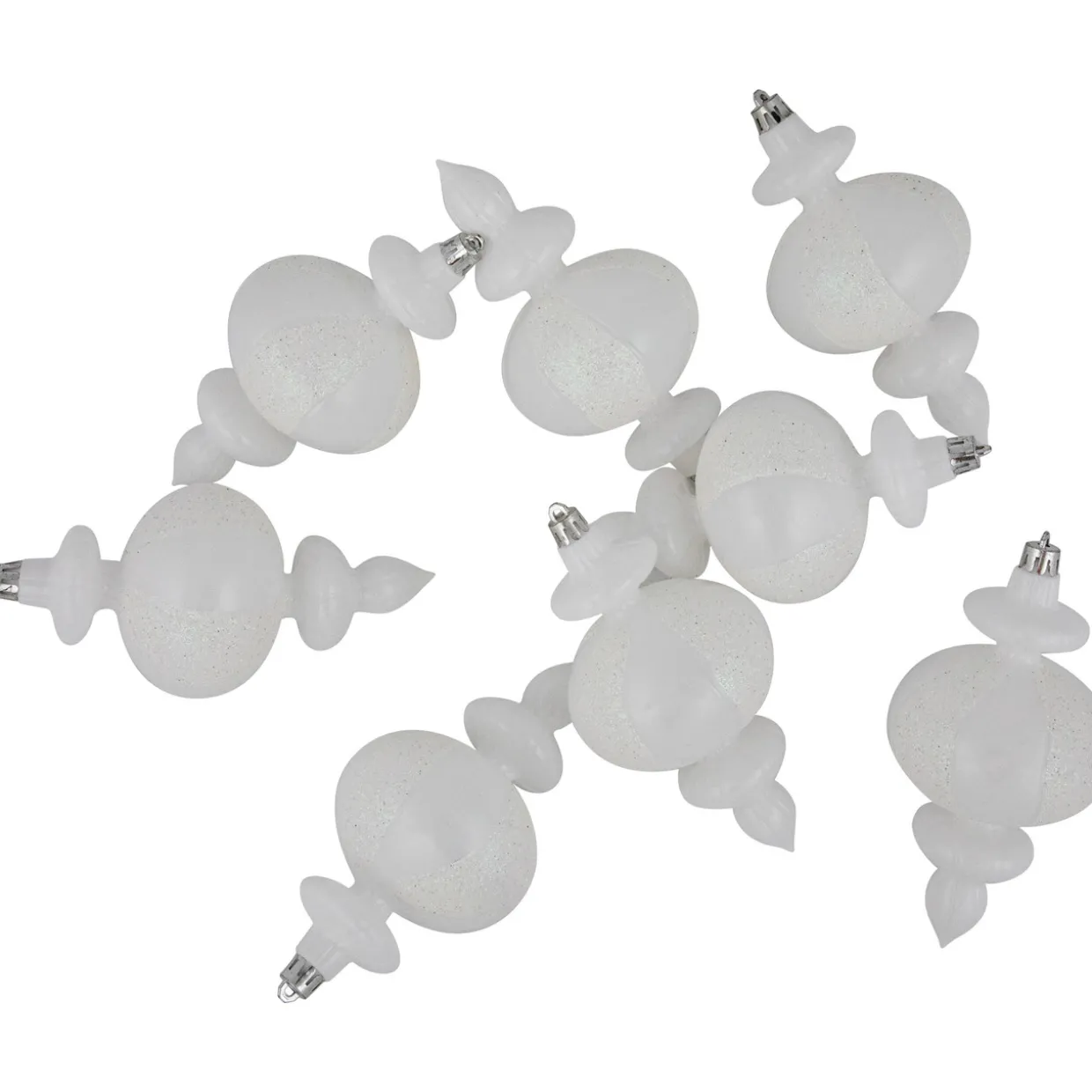 8-Count White Shatterproof Finial Christmas Ornaments, 6"