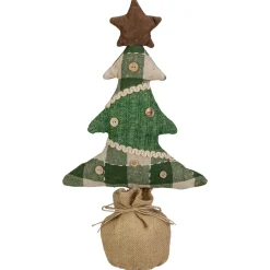 Country Buffalo Plaid Christmas Tree with Burlap Base - 17.5" - Tan and Green