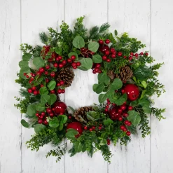 Crabapple and Berries Boxwood and Pine Artificial Christmas Wreath - 26