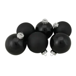 6ct Black Glass 2-Finish Christmas Ball Ornaments 3.25" (80mm)