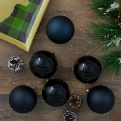 6ct Black Glass 2-Finish Christmas Ball Ornaments 3.25" (80mm)