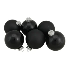 6ct Black Glass 2-Finish Christmas Ball Ornaments 3.25