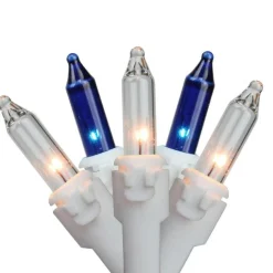100ct Blue and Clear Mini Icicle Christmas Lights, 5.75ft White Wire