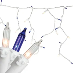 100ct Blue and Clear Mini Icicle Christmas Lights, 5.75ft White Wire