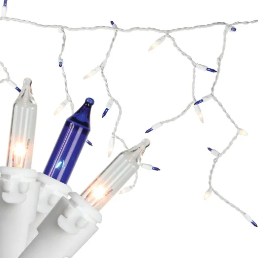 100ct Blue and Clear Mini Icicle Christmas Lights, 5.75ft White Wire