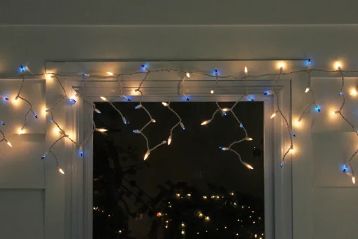 100ct Blue and Clear Mini Icicle Christmas Lights, 5.75ft White Wire