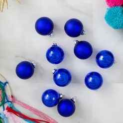 10ct Blue 2-Finish Glass Christmas Ball Ornaments 1.75" (40mm)