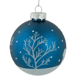 4ct Blue Glass Ball Christmas Ornaments with Glitter Reindeer 3