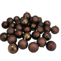 32ct Brown Shatterproof 4-Finish Christmas Ball Ornaments 3.25" (80mm)