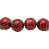 4ct Burgundy Red and Gold Glitter Striped Glass Christmas Ball Ornaments 3" (76mm)