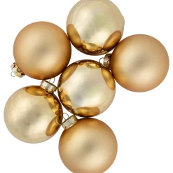6ct Champagne Gold 2-Finish Glass Ball Christmas Ornament Set 3.25"