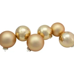 6ct Champagne Gold 2-Finish Glass Ball Christmas Ornament Set 3.25