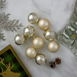 9ct Champagne Gold 2-Finish Glass Christmas Ball Ornaments 2.5" (65mm)