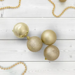 32ct Champagne Gold Shatterproof 4-Finish Christmas Ball Ornaments 3.25" (80mm)