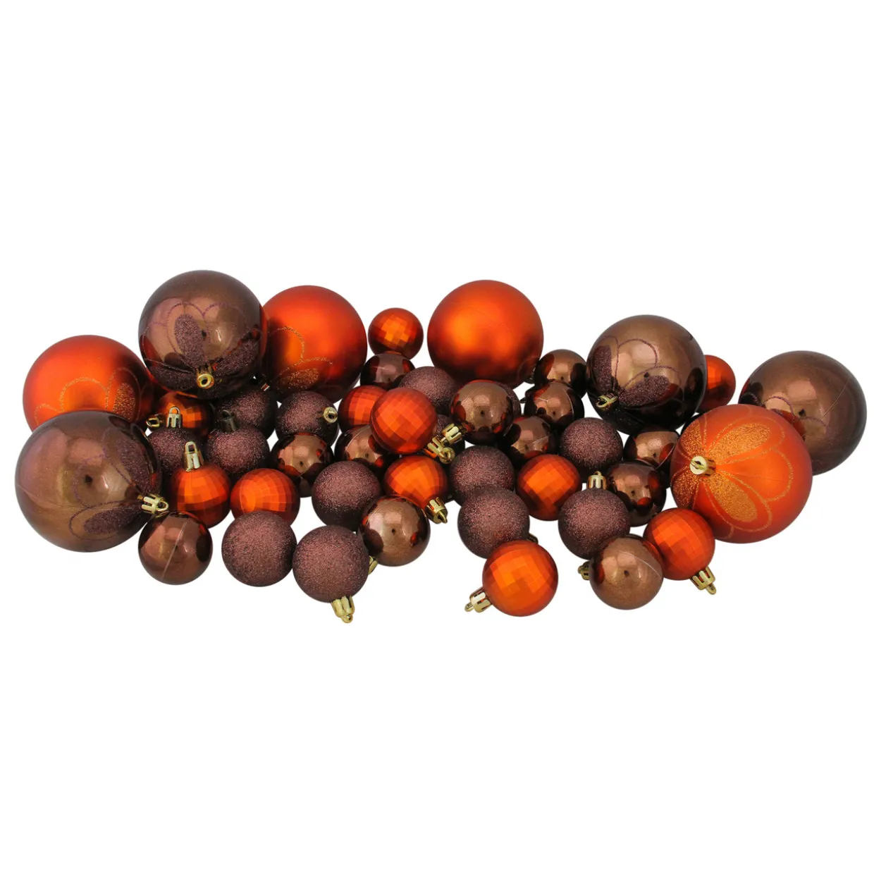 125ct Chocolate Brown and Burnt Orange Shatterproof 4-Finish Christmas Ornaments 5.5" (140mm)