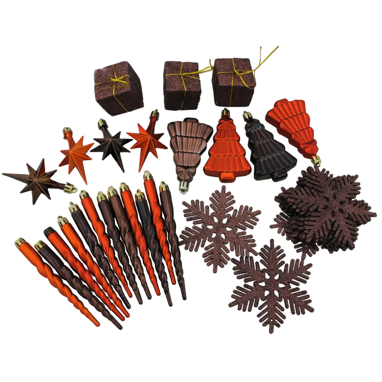 125ct Chocolate Brown and Burnt Orange Shatterproof 4-Finish Christmas Ornaments 5.5" (140mm)