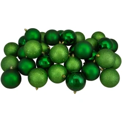 32ct Christmas Green Shatterproof 4-Finish Christmas Ball Ornaments 3.25" (80mm)
