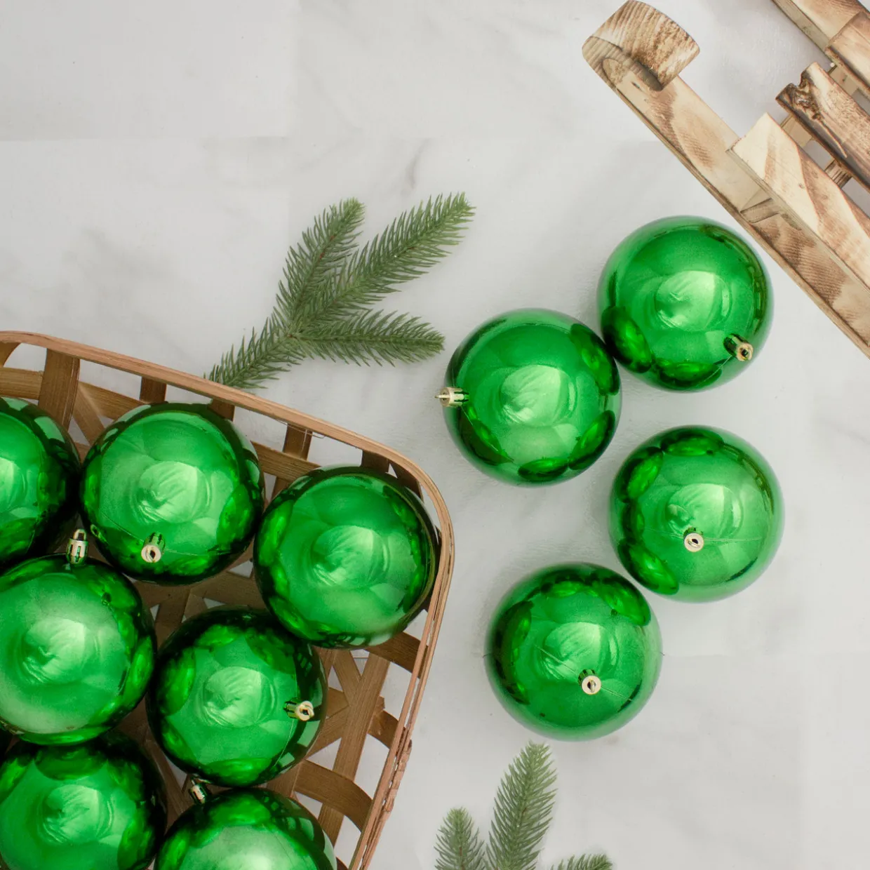 12ct Christmas Green Shatterproof Shiny Christmas Ball Ornaments 4" (100mm)