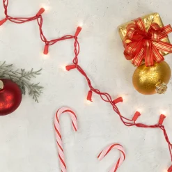 100ct Clear Mini Christmas Light Set - 20.25' Red Wire