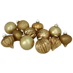 12ct Gold Mercury Glass Christmas Ornament Set 3"