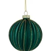 4ct Green and Gold Textured Glass Christmas Ball Ornaments 3" (80mm)