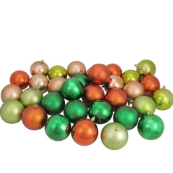 32ct Green and Orange Shatterproof 2-Finish Christmas Ball Ornaments 3.25" (80mm)