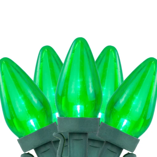 25ct Green LED C7 Christmas Lights, 16ft Green Wire