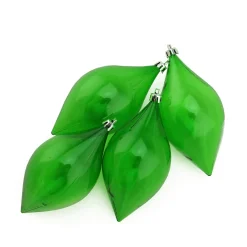 4ct Green Teardrop Shatterproof Transparent Christmas Finial Ornaments 5.25"
