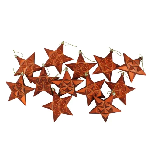12ct Matte Burnt Orange Glittered Star Shatterproof Christmas Ornaments 5"