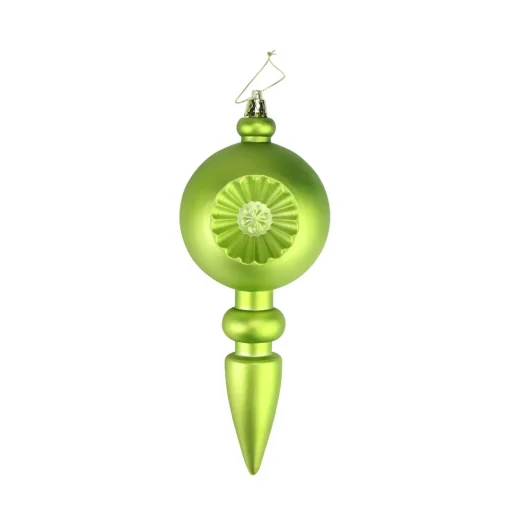 4ct Matte Green Kiwi Retro Reflector Shatterproof Christmas Finial Ornaments 7.5"