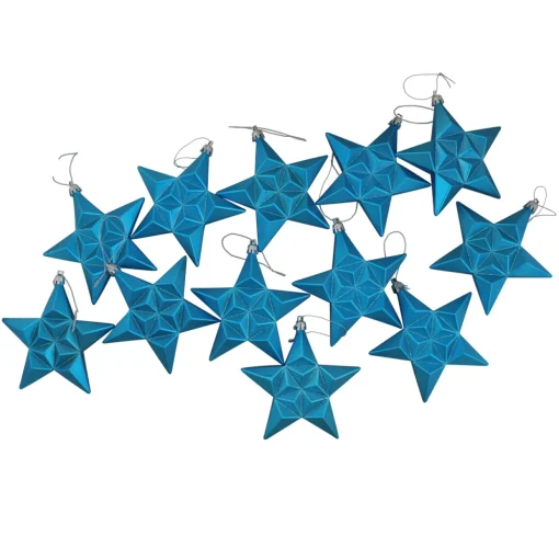 12ct Matte Turquoise Blue Glittered Star Shatterproof Christmas Ornaments 5" (127mm)