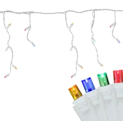 100ct Multi Color LED Wide Angle Christmas Icicle Lights, 5.5ft White Wire